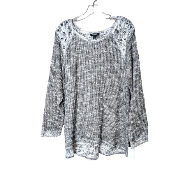 KANDY KISS Black White Studded Space Dye Style Sweater 2X NEW - Picture 1 of 6